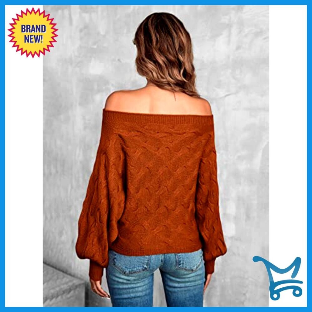 Off Shoulder Knit Sweater Long Sleeve Pullover Y2K Chic Vintage Brunch Outfit - Picture 4 of 6